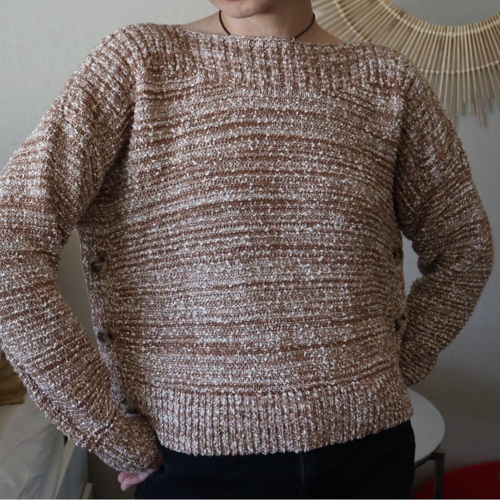 Madewell Tan and Cream Sweater with brown buttons